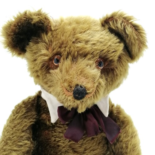 4 - Vintage green mohair jointed Teddy bear 'Knickerbocker' c1940 with glass eyes and stitched nose and ... 