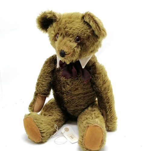 4 - Vintage green mohair jointed Teddy bear 'Knickerbocker' c1940 with glass eyes and stitched nose and ... 