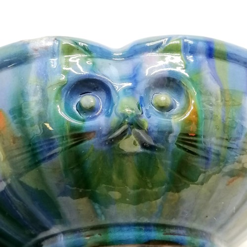 5 - Brannam pottery bowl with unusual cat decoration - 23cm x 8.5cm high ~ bowl crazed inside & 1 small ... 