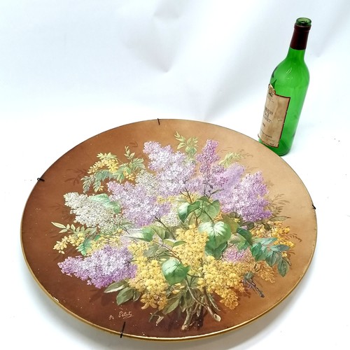 7 - Antique large pottery signed charger depicting flowers - 51cm diameter ~ slight loss to paint detail... 