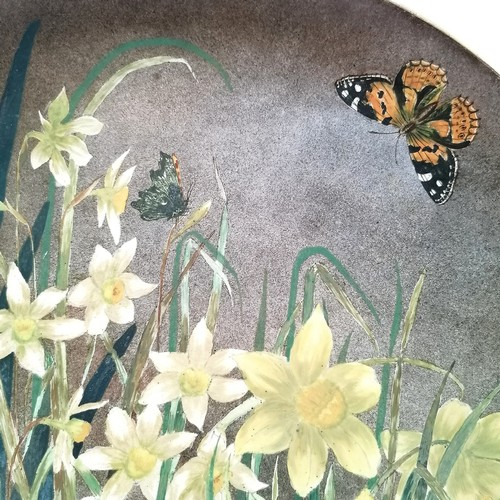 8 - 1883 May J Heyworth hand painted pottery wall charger titled 'Narcissus & daffodils' (with butterfly... 