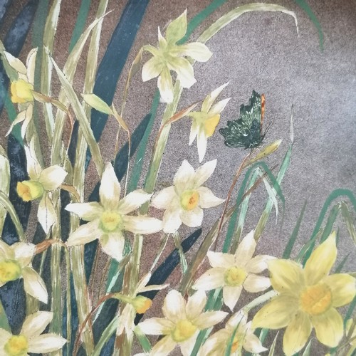 8 - 1883 May J Heyworth hand painted pottery wall charger titled 'Narcissus & daffodils' (with butterfly... 