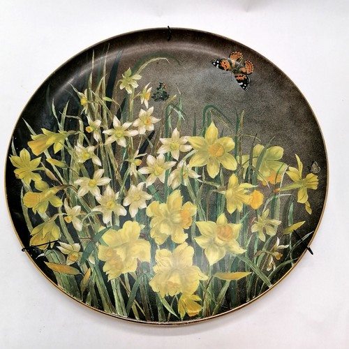 8 - 1883 May J Heyworth hand painted pottery wall charger titled 'Narcissus & daffodils' (with butterfly... 