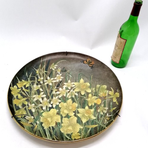 8 - 1883 May J Heyworth hand painted pottery wall charger titled 'Narcissus & daffodils' (with butterfly... 