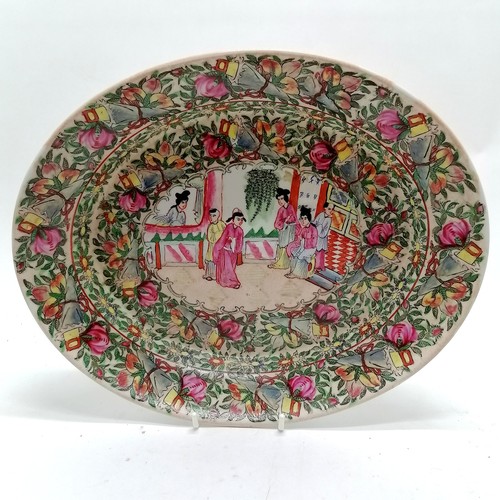 16 - Antique Chinese/ Cantonese hand painted plate 25.5cm diameter has obvious loses T/W an oval hand pai... 