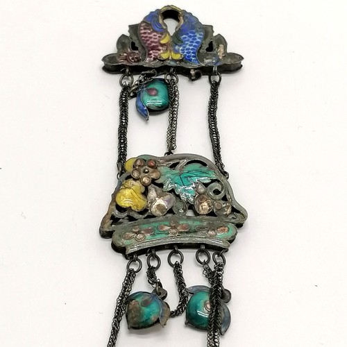 21 - Antique Chinese unmarked silver & enamel hanging decoration - 18cm drop ~ 20g total weight & has som... 