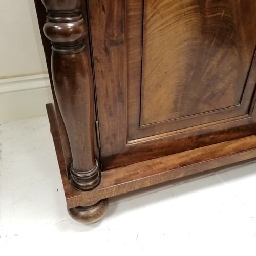 37 - Antique mahogany chiffonier, 2 tier shelf above 2 door cupboard, flanked by turned column supports, ... 