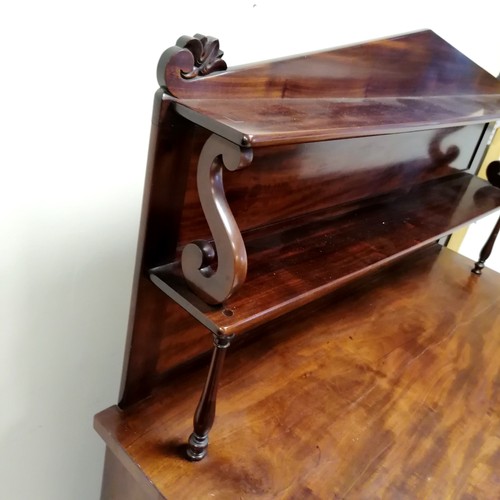 37 - Antique mahogany chiffonier, 2 tier shelf above 2 door cupboard, flanked by turned column supports, ... 