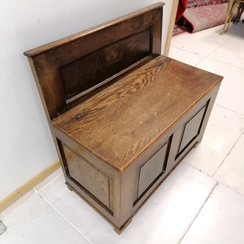 40 - Antique oak hall seat dated and initialled 1710 ACT, possibly made from a coffer, 74 cm wide x 37 cm... 