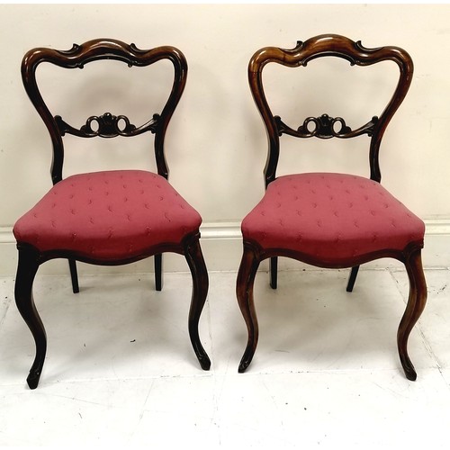 42 - Set of 4 William IV mahogany dining chairs, with carved detail to backrests, upholstered in a wine c... 