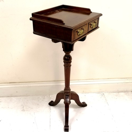 48 - Antique mahogany 2 drawer smokers table with tripod base and galleried top, with marks and rings, 41... 