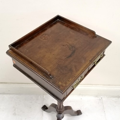 48 - Antique mahogany 2 drawer smokers table with tripod base and galleried top, with marks and rings, 41... 