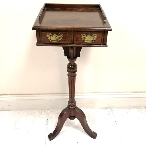 48 - Antique mahogany 2 drawer smokers table with tripod base and galleried top, with marks and rings, 41... 