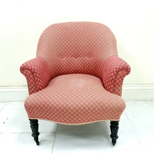 51 - Victorian pink & floral upholstered side chair, in used condition, 69 cm wide x 74 cm deep x 82 cm h... 