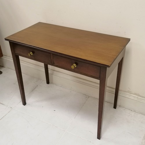 53 - Antique mahogany 2 drawer side table on square tapered legs, in good used condition, 90 cm wide x 46... 