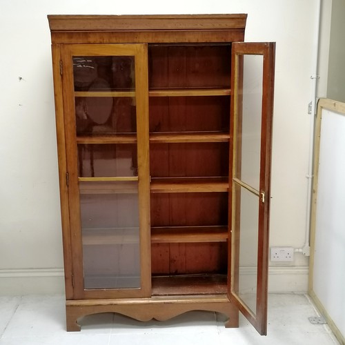 54 - Antique mahogany 2 door glazed 4 shelf bookcase, on bracket feet, in used condition, 100 cm wide x 4... 