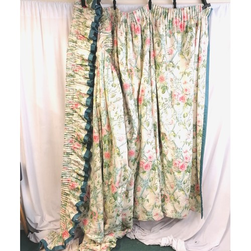 56 - Pair of glazed cotton chintz interlined curtains with matching pelmet, each curtain measures 220 cm ... 