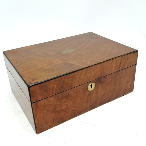 61 - Victorian mahogany sewing box with green silk lining and fitted interior, in good condition, 27 cm w... 