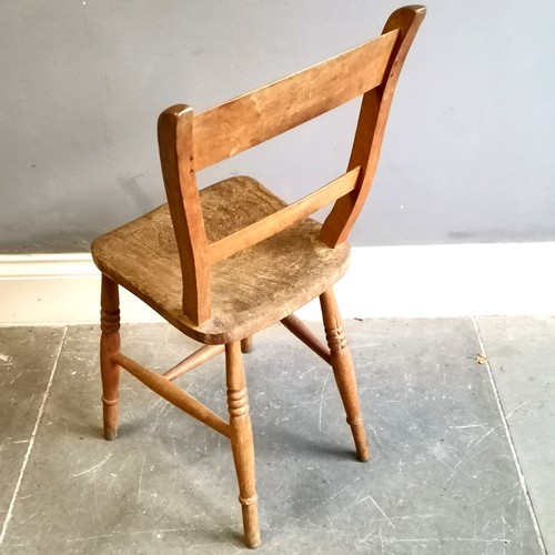 74 - Antique Elm country kitchen dining chair, 34cm wide x 36cm deep x 82cm high, in used condition, slig... 