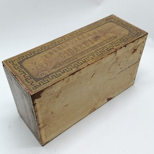 78 - Antique Cope Bros 1000 cigarettes wooden advertising box with sliding lid & greek key detail - 42cm ... 