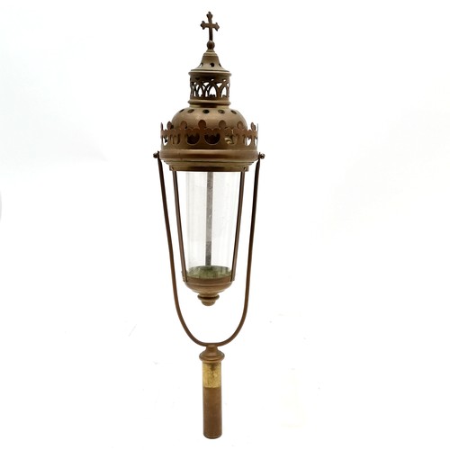 83 - Antique Gothic revival ecclesiastical procession candle lantern - 49cm t/w swing handle religious ca... 