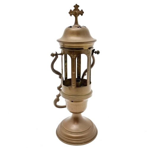 83 - Antique Gothic revival ecclesiastical procession candle lantern - 49cm t/w swing handle religious ca... 