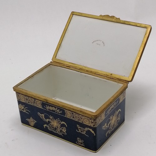 84 - T Goode & Co (London) Copeland ormolu mounted blue & gilt decorated ceramic table box with inscripti... 