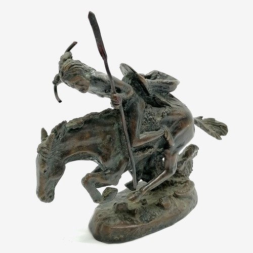 97 - Bronze study of a native American Indian on horseback signed Reminton - 15cm high x 16.5cm across