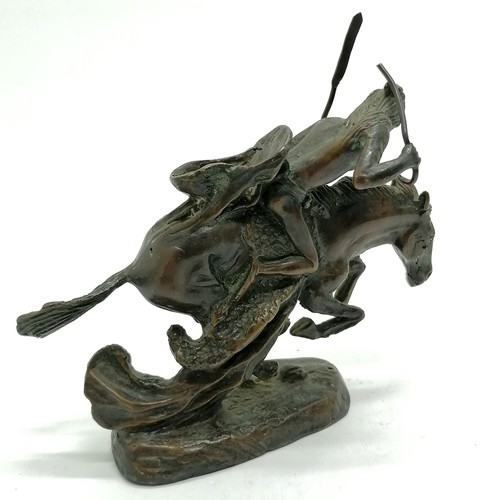 97 - Bronze study of a native American Indian on horseback signed Reminton - 15cm high x 16.5cm across