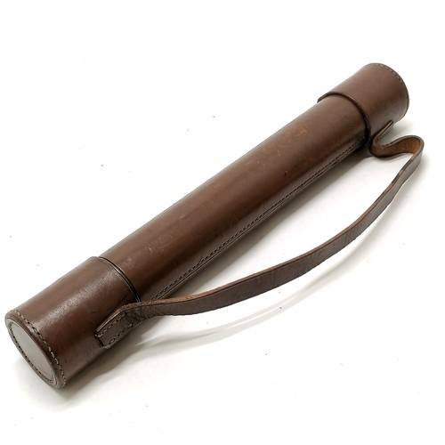 107 - Vintage 2 pull brass telescope with tan leather detail - extended length 64cm & has end caps ~ has s... 