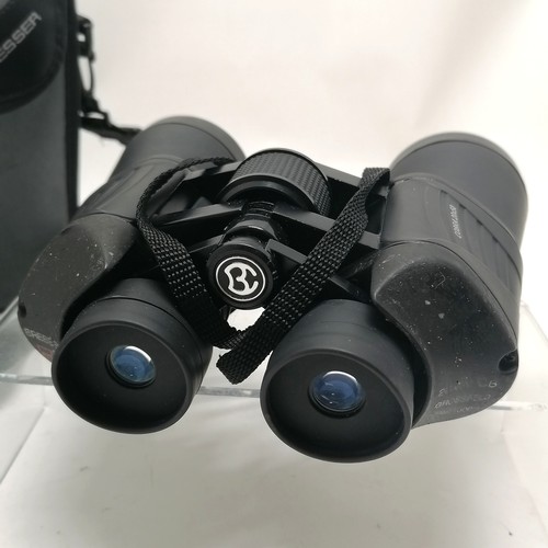 109 - Bresser Cobra 20x50 binoculars with tinted lenses in original case - some signs of wear