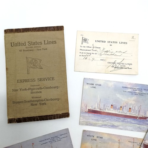 112 - 1924 United States Lines folder containing s/s Leviathan boarding pass, 6 postcards + photos