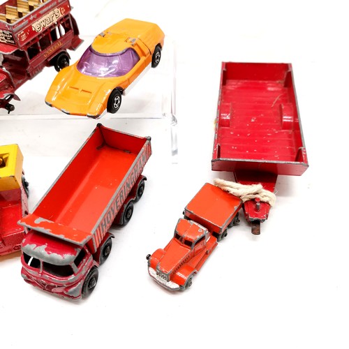 123 - Qty of mostly die cast vintage toy vehicles inc 2 tractors largest by Crescent toy company (12cm), M... 