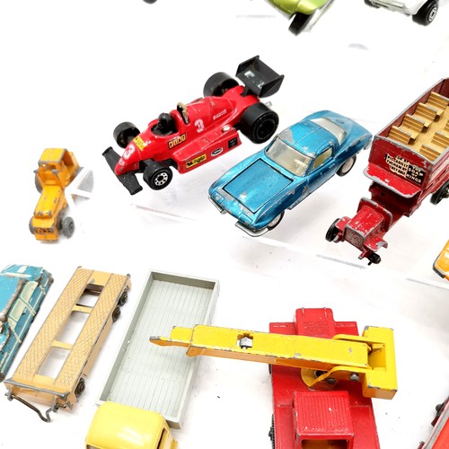 123 - Qty of mostly die cast vintage toy vehicles inc 2 tractors largest by Crescent toy company (12cm), M... 