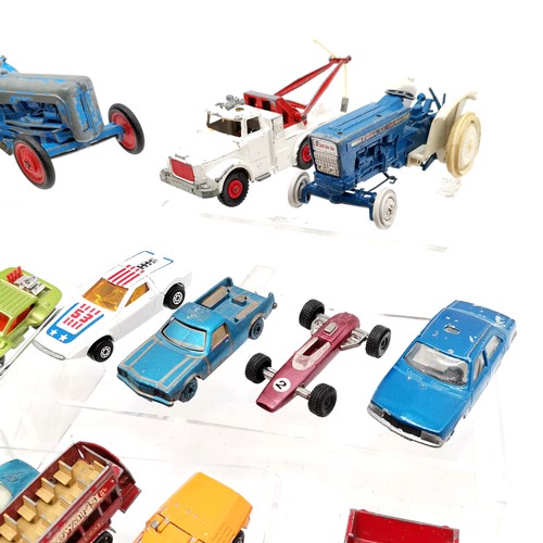 123 - Qty of mostly die cast vintage toy vehicles inc 2 tractors largest by Crescent toy company (12cm), M... 