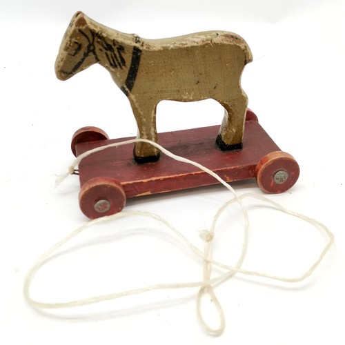 126 - Antique hand made pull along wooden horse toy, naive wooden boat made from driftwood & antique Tunbr... 