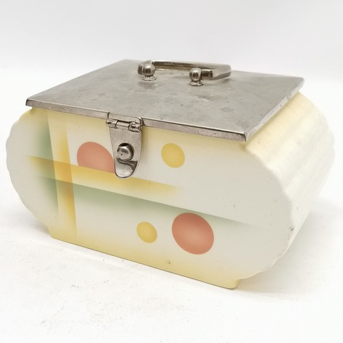 128 - Art Deco continental porcelain bodied metal lidded box - Waechtersbach German pottery marked DEC 347... 