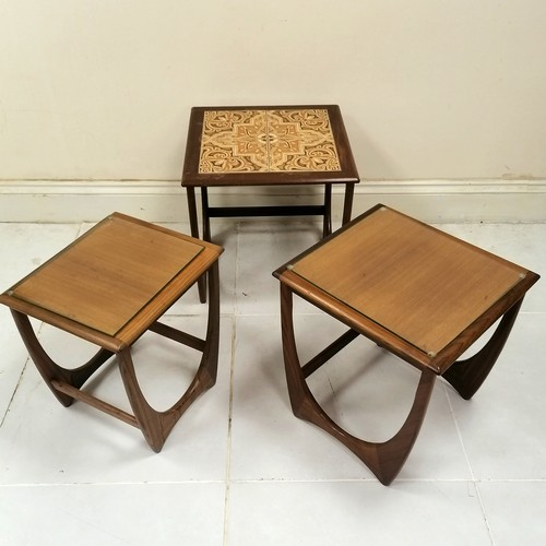 138 - G-Plan Mid Century Teak nest of 3 square tables largest with inset tiled top, water marked, 50 cm sq... 