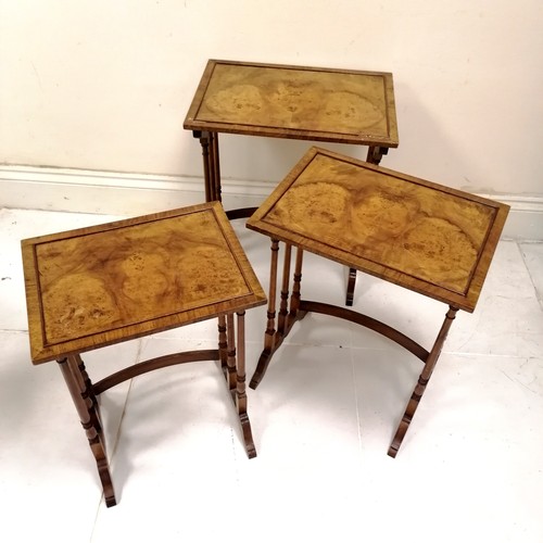 148 - Nest of 3 Walnut reproduction tables - 51cm wide x 35cm deep x 60cm high & in used condition