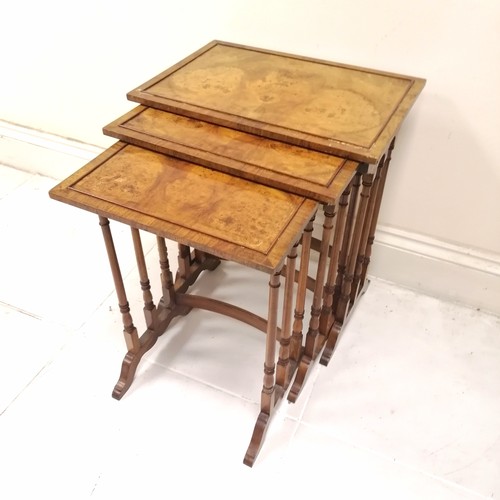 148 - Nest of 3 Walnut reproduction tables - 51cm wide x 35cm deep x 60cm high & in used condition