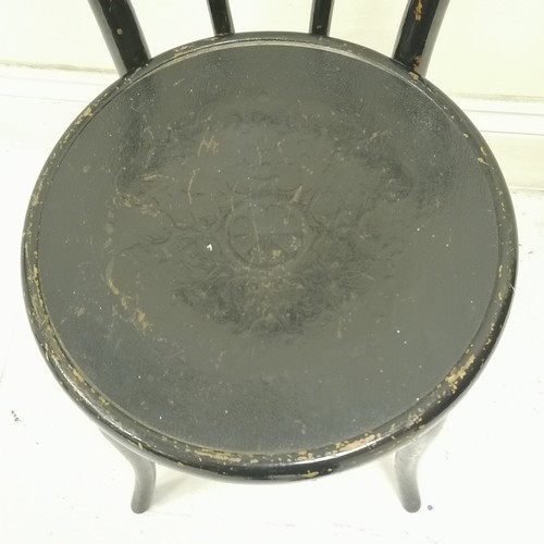 149 - Ebonised Bentwood dining chair with patterned seat, in used condition, 42 cm wide x 42 cm deep x 90 ... 