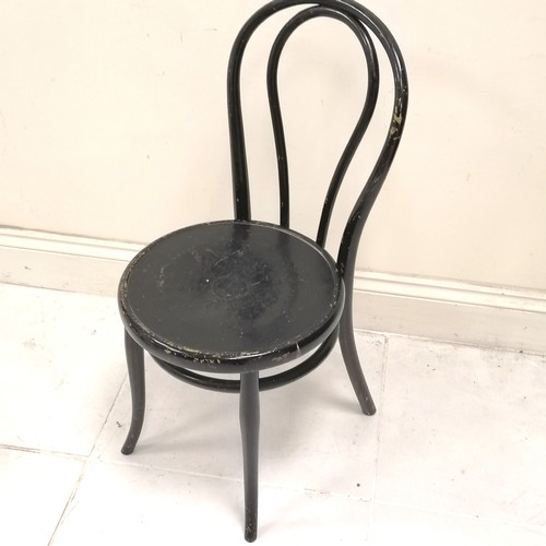 149 - Ebonised Bentwood dining chair with patterned seat, in used condition, 42 cm wide x 42 cm deep x 90 ... 