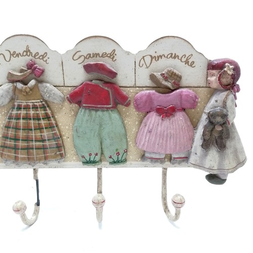 162 - Novelty coat hooks on 7 French themed days of the week panel - 69cm long ~ has losses to 1 hook