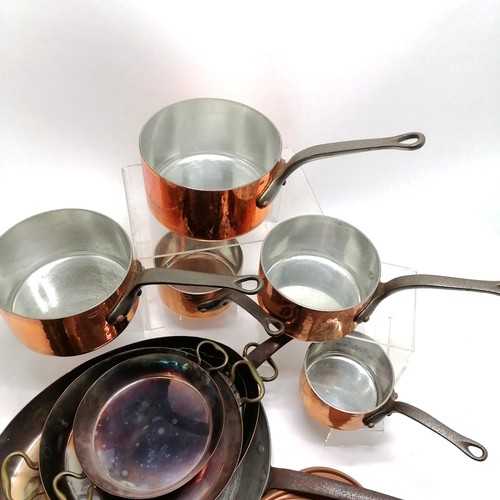 184 - Mauviel villedieu 6 piece copper / iron cooking set inc large frying pan (31cm diameter) & 5 lidded ... 