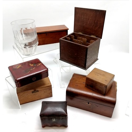 187 - Collection of antique & vintage boxes inc small tortoiseshell tea caddy (missing 1 foot) ~ all a/f t... 