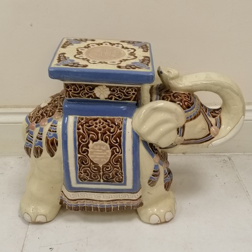 189 - Oriental elephant ceramic plant stand cream glazed with all over pattern, in good condition. 45 cm h... 