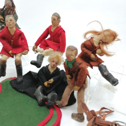 216 - 9 vintage rubber and felt figures approx. 15cm tall all A/F and a collection of miniature leather sa... 