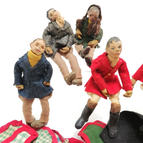 216 - 9 vintage rubber and felt figures approx. 15cm tall all A/F and a collection of miniature leather sa... 