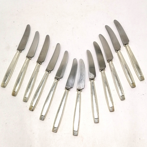 241 - Elkington & Co Art Deco style set of 12 x table knives - 21cm long