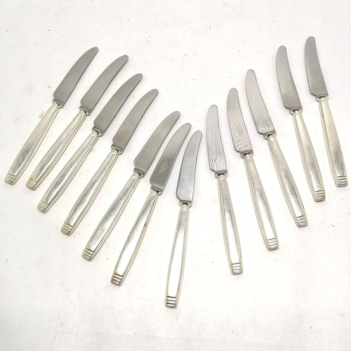 241 - Elkington & Co Art Deco style set of 12 x table knives - 21cm long